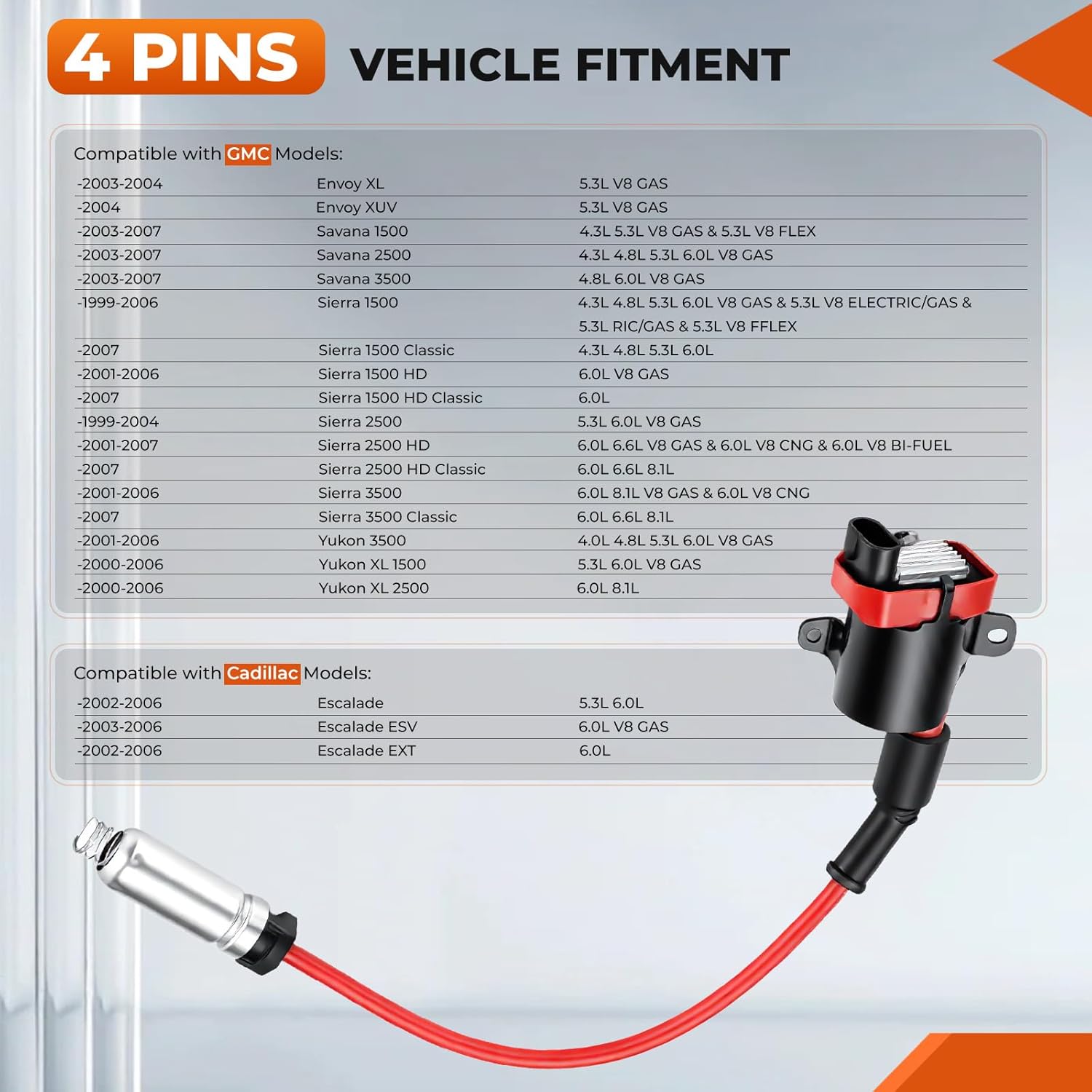 8Pcs D585 UF262 Ignition Coils Pack Round Type + 8Pcs 8mm Spark Plug Wire Set, Compatible with Chevrolet, Fit For GMC, Fit For Cadillac 1999-2007 4.8L 5.3L 6.0L, Replaces# 748UU 12622553 12656210