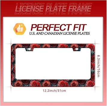 Abstract Roses License Plate Frame Floral Flowers License Plate Holder for Front and Rear Colorful License Plate Stainless Steel Auto Parts Decoration with Screws 12 x 6 Inch Men Women