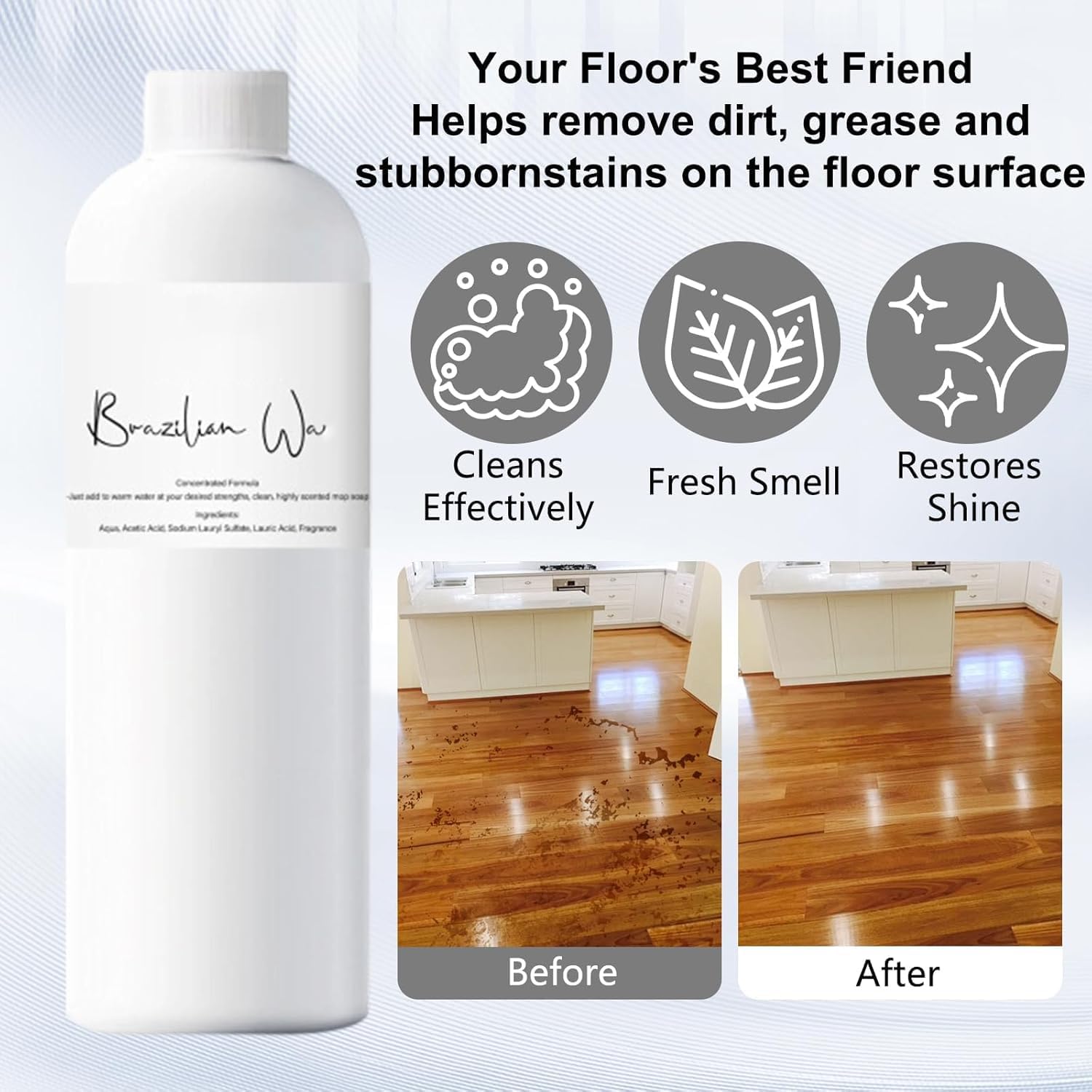 Mop Soap Highly Scented Fragrance, Long Lasting Luxury Floor Cleaner for Hardwood, Tile, Laminate & Stone, Low Suds No Residue Formula, All Mop Types, Brazilian Bliss Fragrance 120ml
