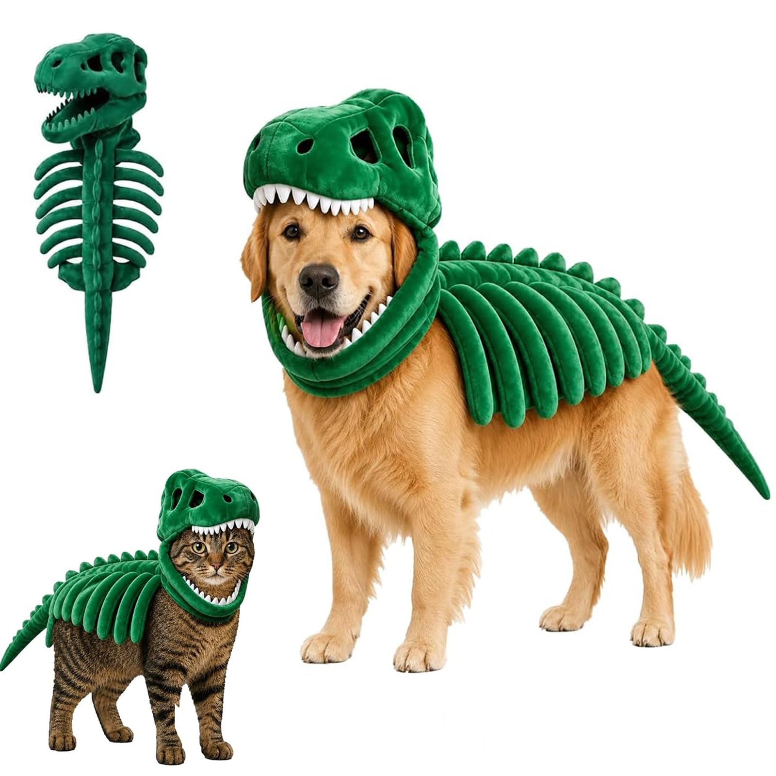 Dog Cat Pet Dinosaur Skeleton Costume,dog Halloween Costumes (green,90cm)