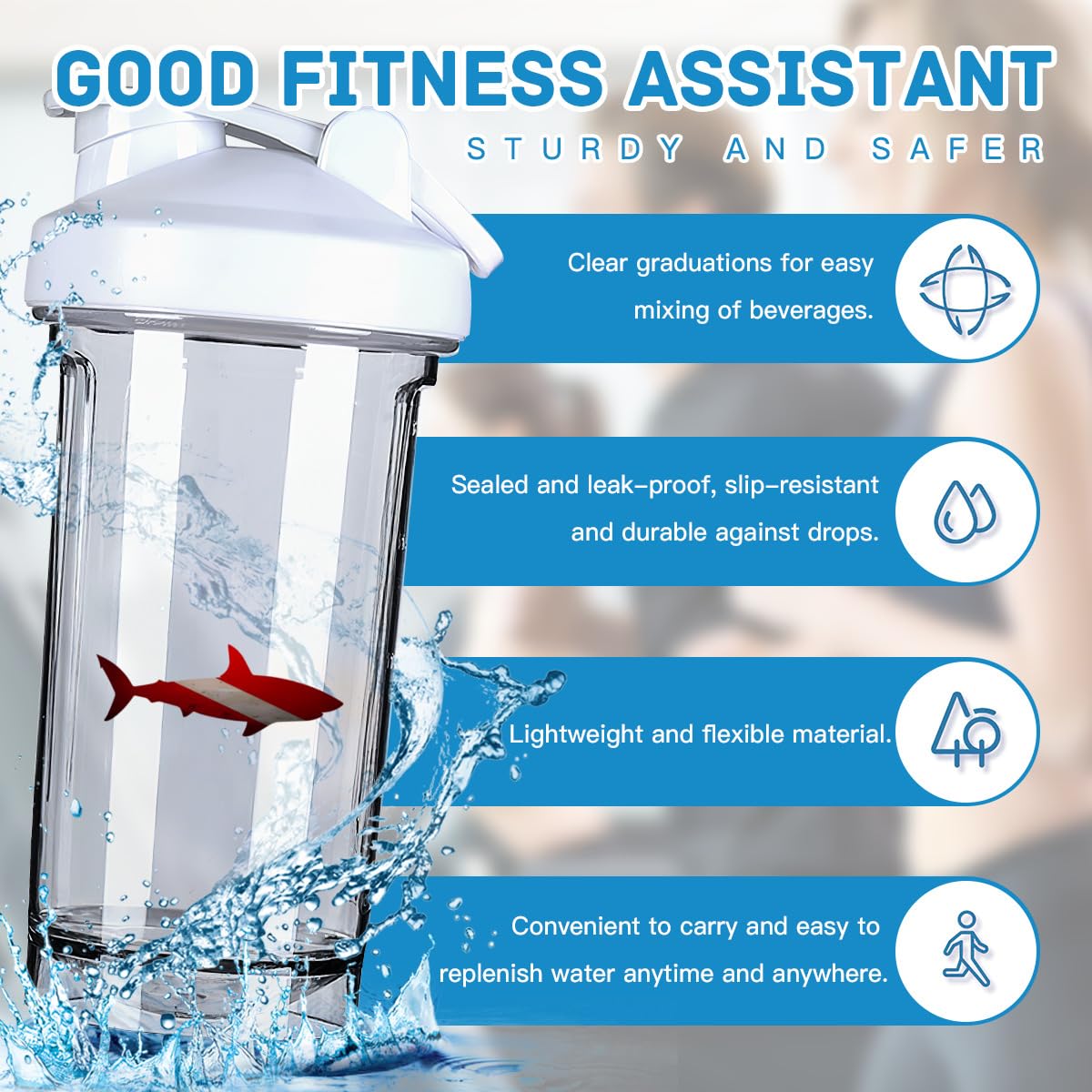 Vintage Shark Scuba Dive Flag 18 Ounce Shaker Cup,Fashion Theme Pattern Shaker Bottle Leak-proof Workout Shake Bottles 500ML/18 oz Perfect for Pre Workout White 0