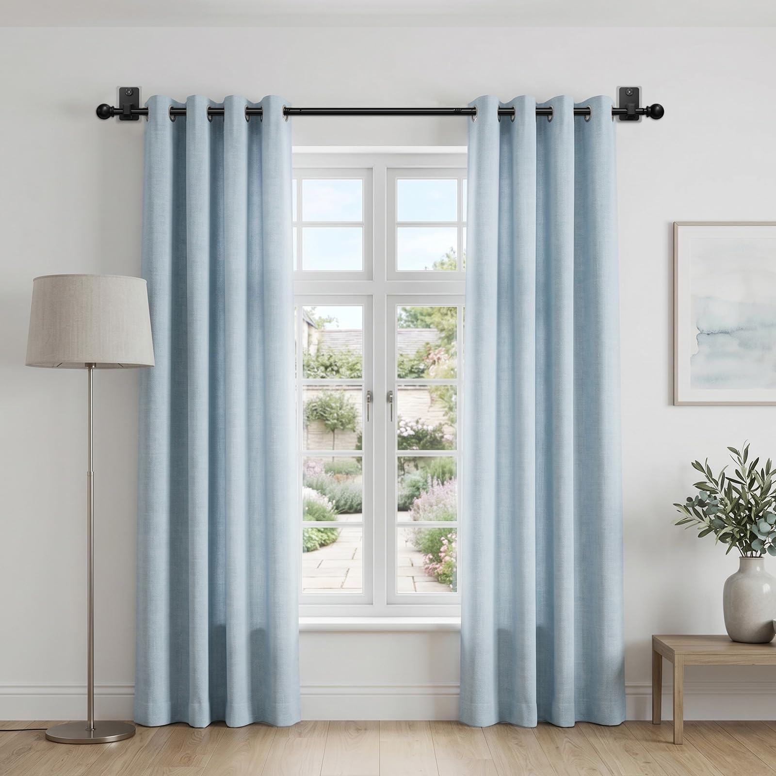2.0 Pro Gardinenstange Ohne Bohren (with Klebeband und Verdeckte Nägel) 72-130 cm 16 mm Durchmesser Ausziehbare Vorhangstange Ohne Bohren Schwarze Geeignet für Leichte Gardinen Mieterfreundlich