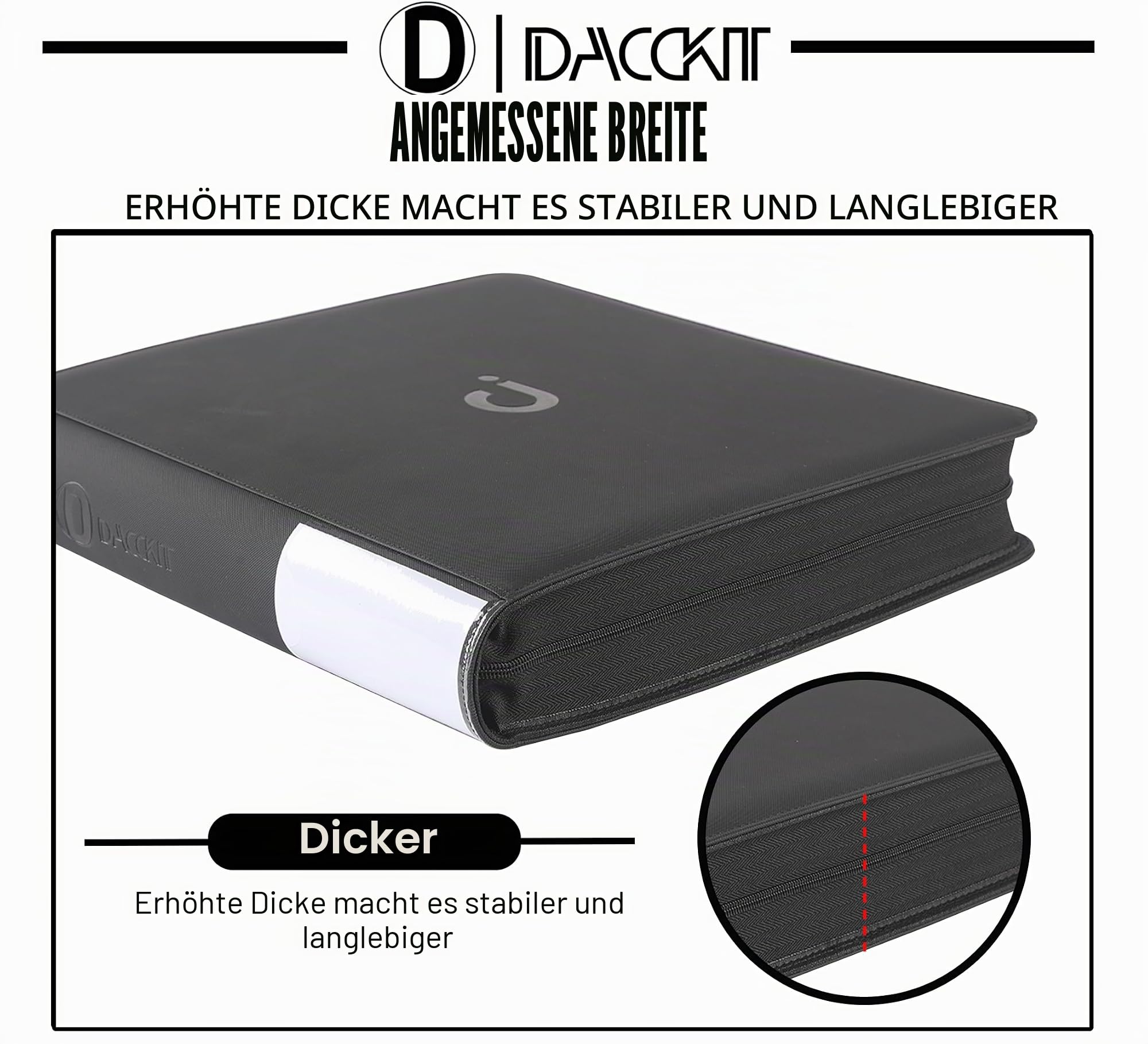 Premium-Kartenbinder mit 12 Fächern, passend für 1200 Karten, 7,6 x 10,2 cm, Ringloser Kartenbinder mit Hüllen für Sammelkarten und Sportkarten (Modell D, klassisches Schwarz)