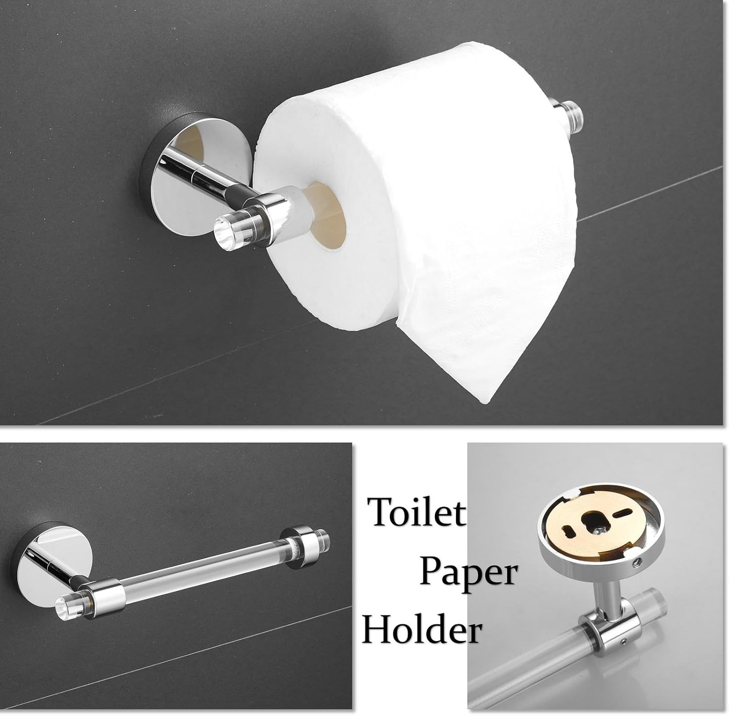 Acrylic Bathroom Hardware Accessories Set - Chrome Hand Towel Holder Toilet Paper Holder Towel Hook - Wall Mounted Bath Towel Bar Set 3 Pieces SHUNLI