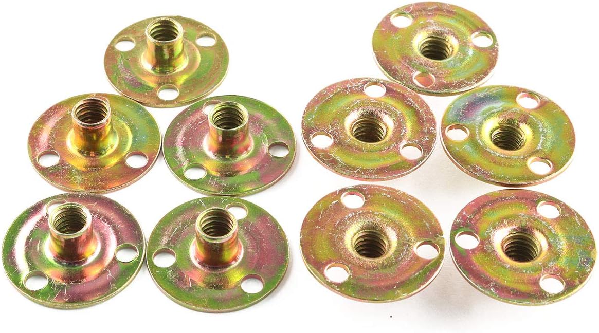 E-outstanding Round Base T-Nut 10PCS Brad Hole Tee Nut Thin Iron Nut Furniture Hardware Accessories 1/4 inch-20