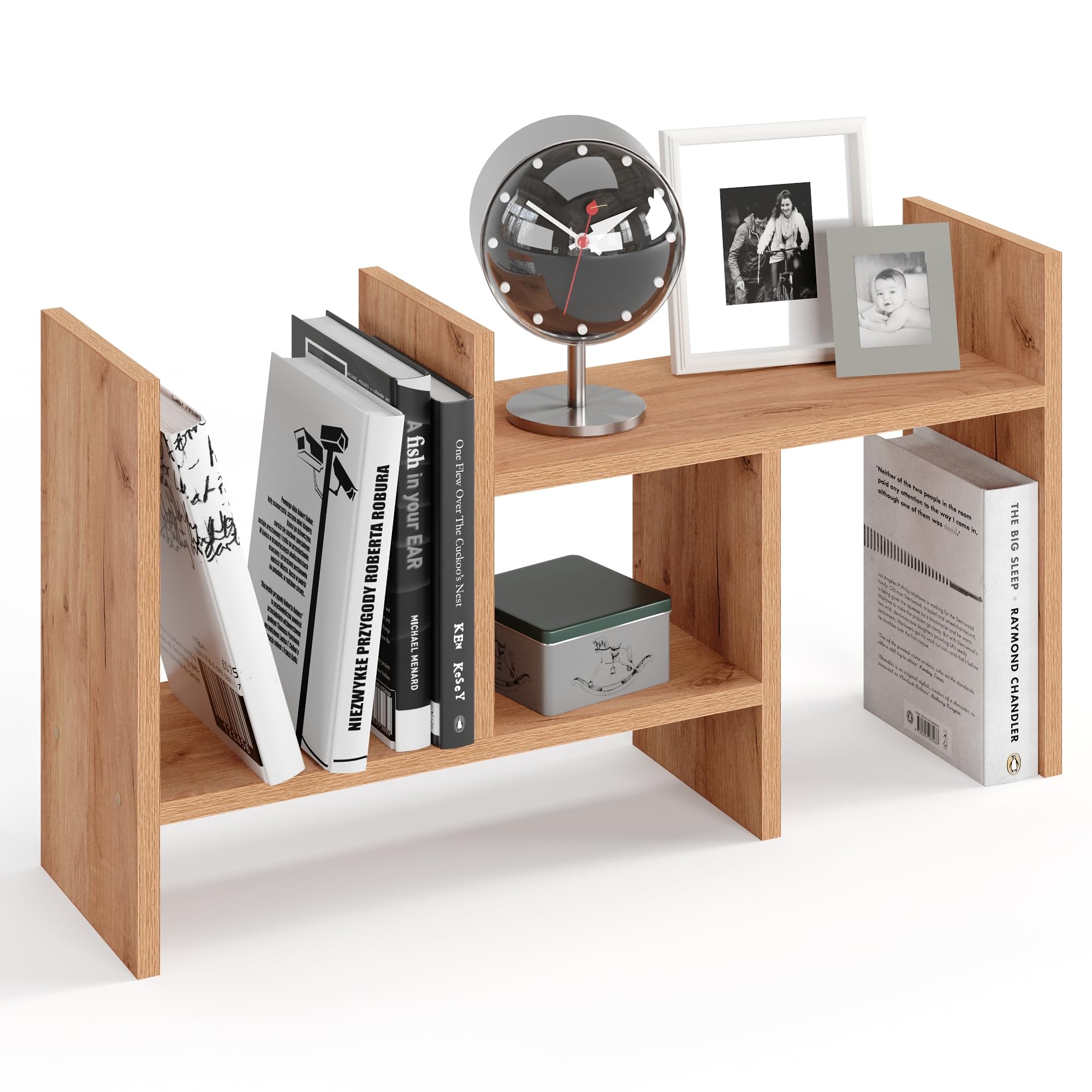 KOMTO Regał na Biurko Regulowany – Organizer na Blat, Półka na Książki, Mały Regał Stojący do Biura, Kuchni i Pokoju, Nadstawka na Biurko Dąb Craft Złoty | Shelf K 51-97 x 20 x 40 cm