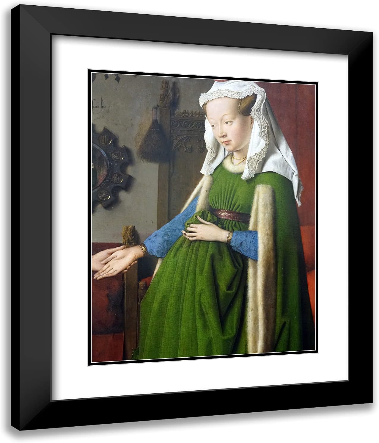 ArtDirect Van Eyck, Jan 20x24 Gold Ornate Framed Art Print with Double Matting Titled: Portrait of Giovanni Arnolfini and His Wife, Detail llI
