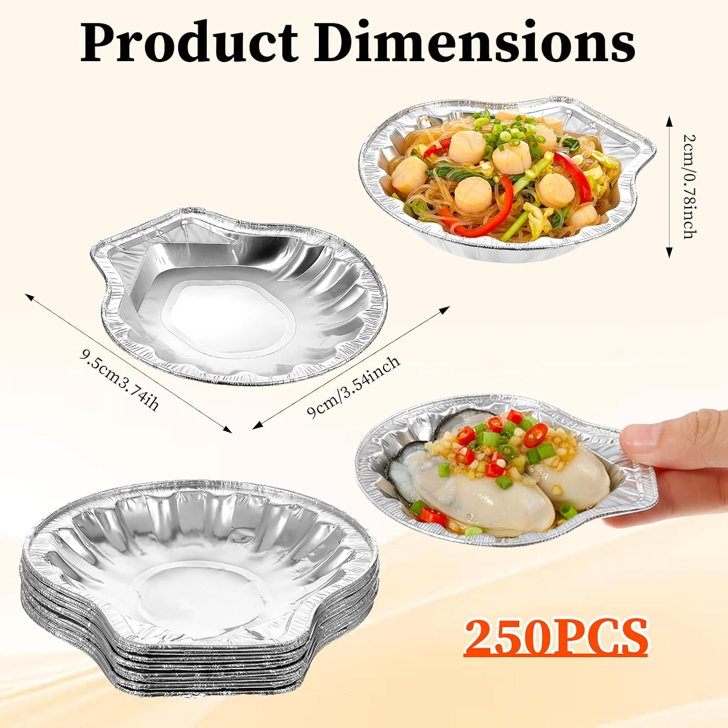 250 Pack Aluminum Foil Clam Shells Oyster Pan Disposable Food Shell Pans Grillable Baking Dish Pie Tins Plate for Serving Clam Pies Oysters Scallop Crab Cakes Dip