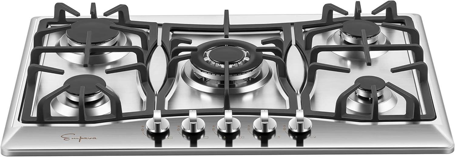 Empava 30 in. Gas Stove Cooktop with 5 3rd Gen Italy Sabaf Sealed Burners in Stainless Steel, 30 Inch, Silver : Appliances