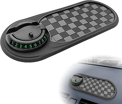 Black & Grey Multifunctional Car Dashboard Mat, 360 Rotatable Car Phone Pad w/Temporary Parking Number, 4-in-1 Car Universal Dashboard Pad, Place Keys Sunglasses, Automotive Interior Accessories