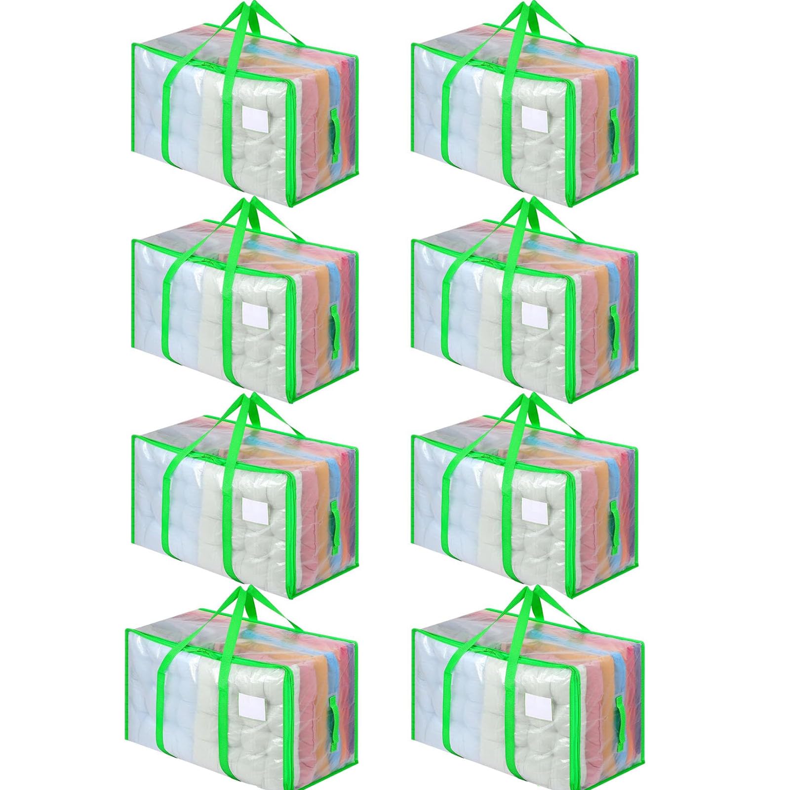 Dntorx 8 Pack 105L Clear Moving Bags Clothes Storage Bags Heavy Duty Moving Totes Packing Box with Zips for Clothes Bedding Duvet Toys Storage Green
