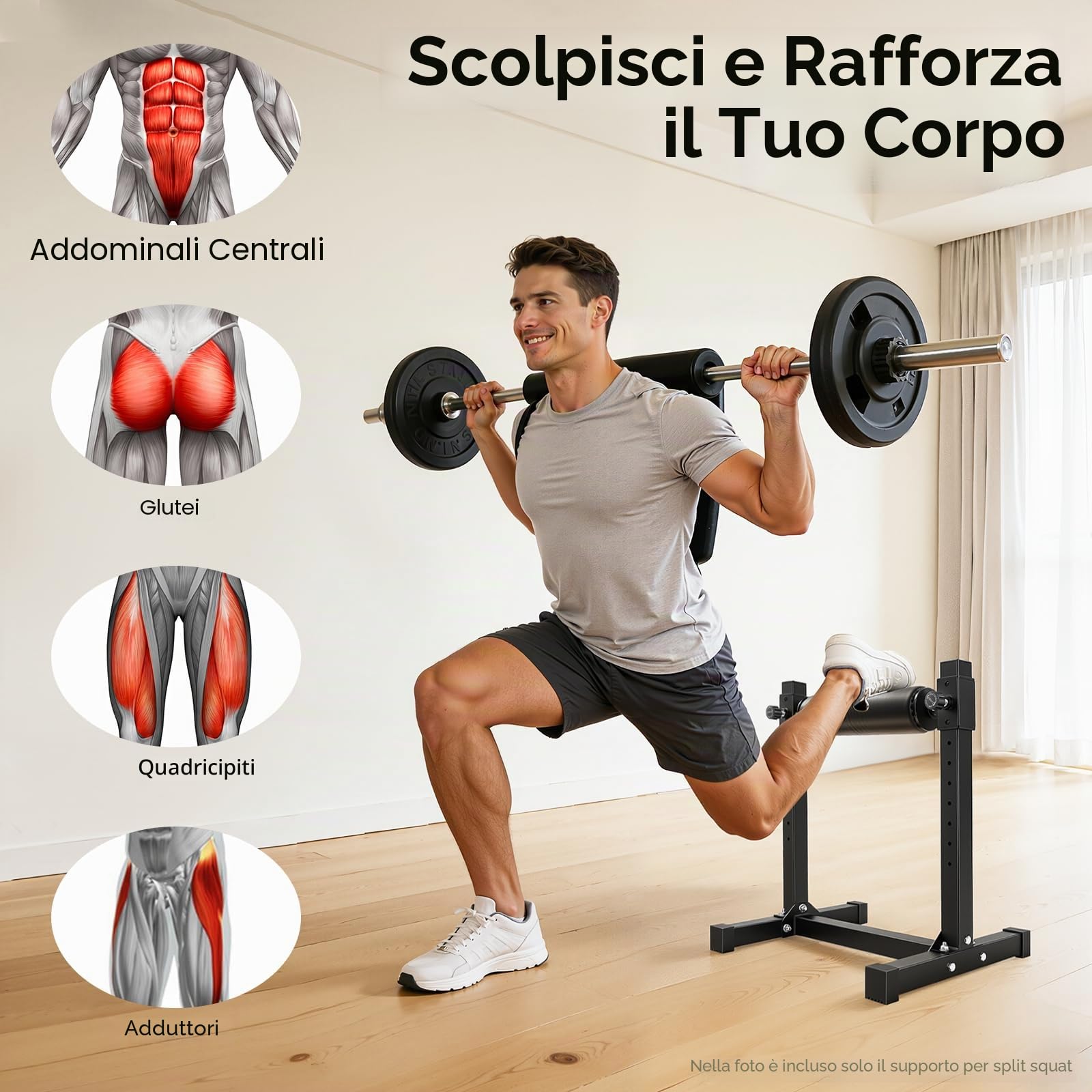 Bulgarian Split Squat Bracket, supporto per squat con 9 altezze regolabili per squat profondi, squat e sollevamento pesi