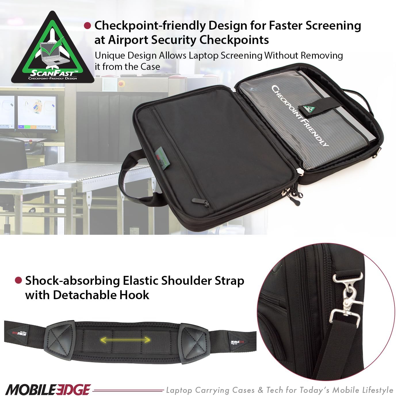 Mobile Edge ScanFast Laptop Briefcase Bag for Men and Women, for 16" PC and Compatible with MacBook 17", TSA Checkpoint Friendly, Black