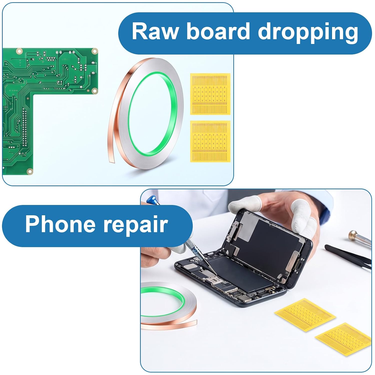 Amaxiu PCB Trace Repair Kit, 2Pcs 208 Dot Repair Spots Pads with 20m Tape