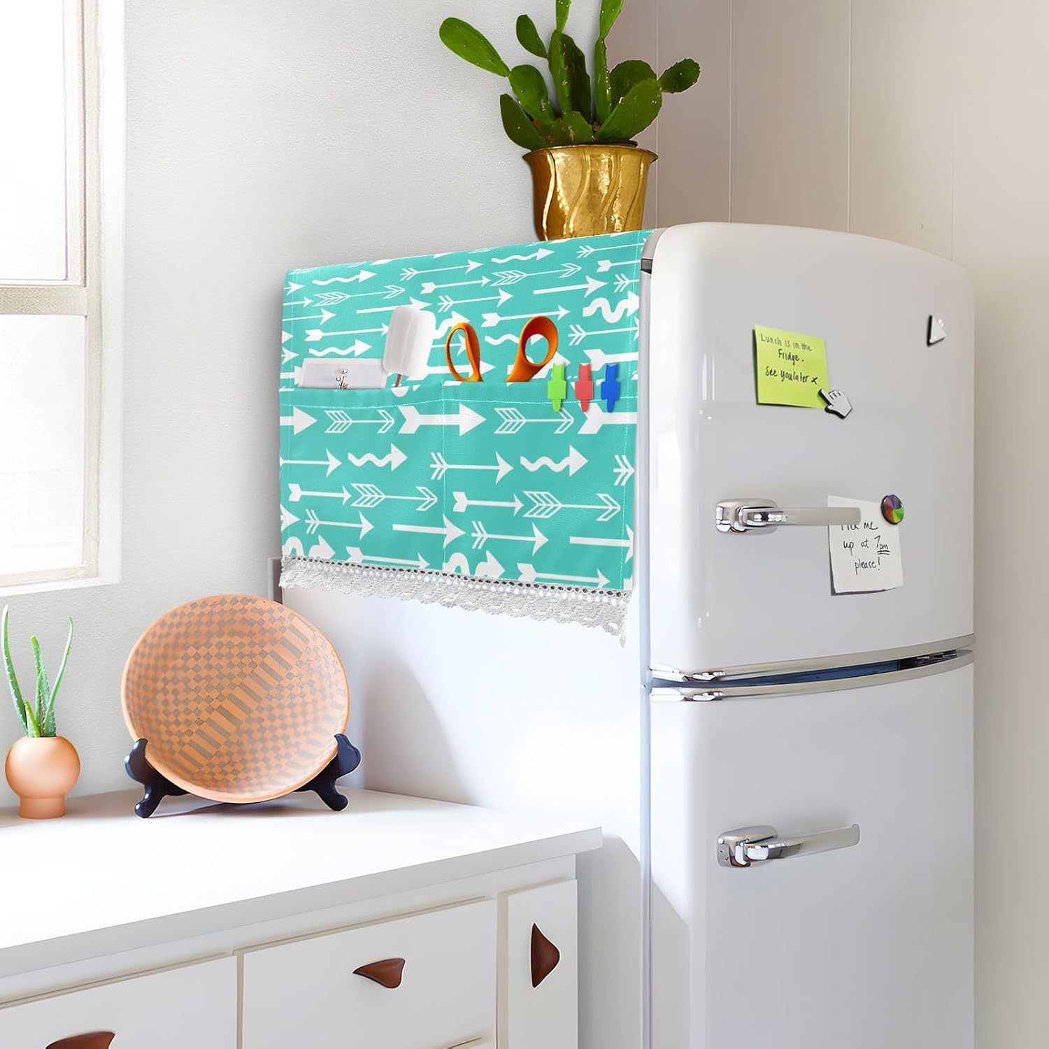 Washer And Dryer Covers For The Top Washing Machine Organizer Dustproof Storage Covers Anti-slip Fabric For Washing Machine Refrigerator Microwave Oven Other Electrical Appliances Arrow White Cyan