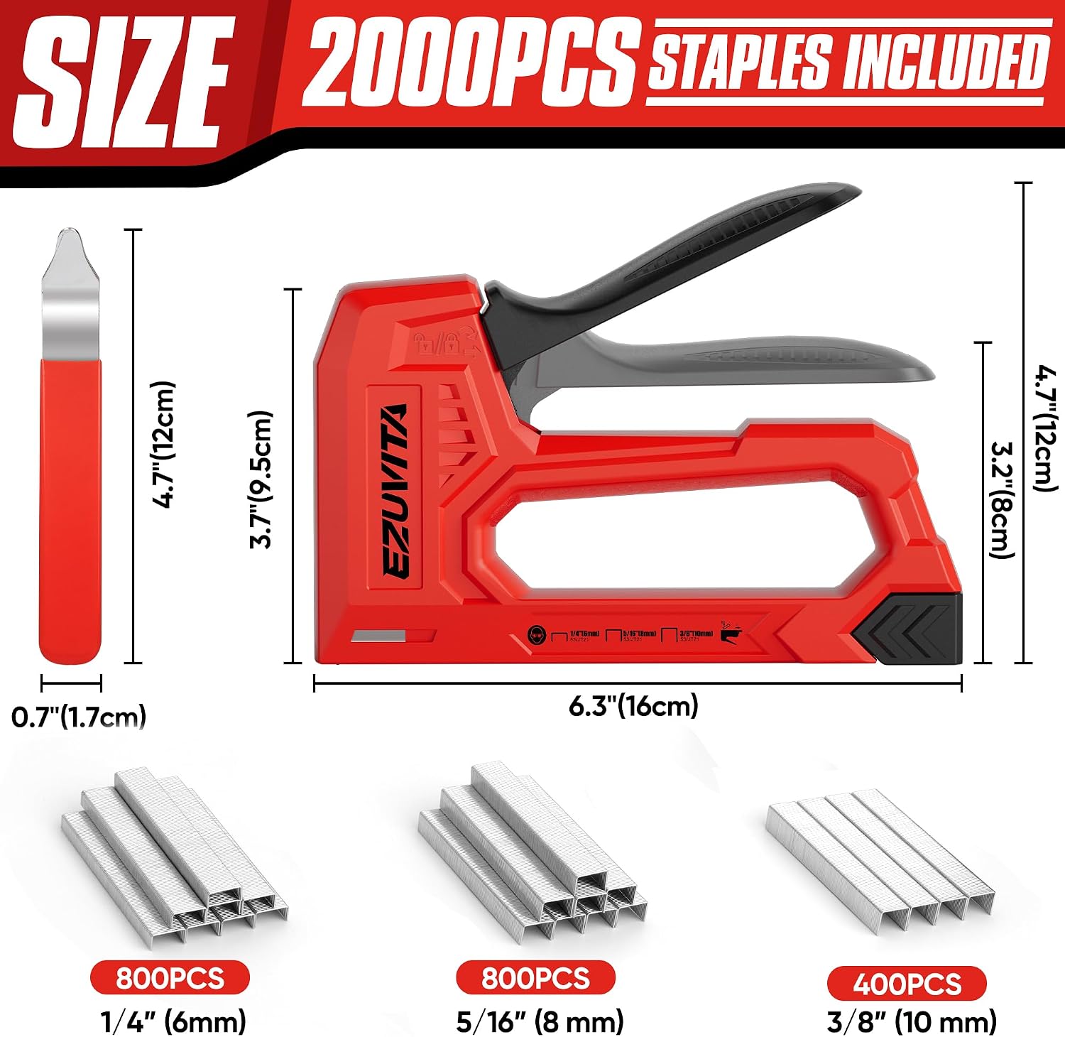 Light Duty Staple Gun for Wood, Red Upholstery Staple Gun Kit image 2