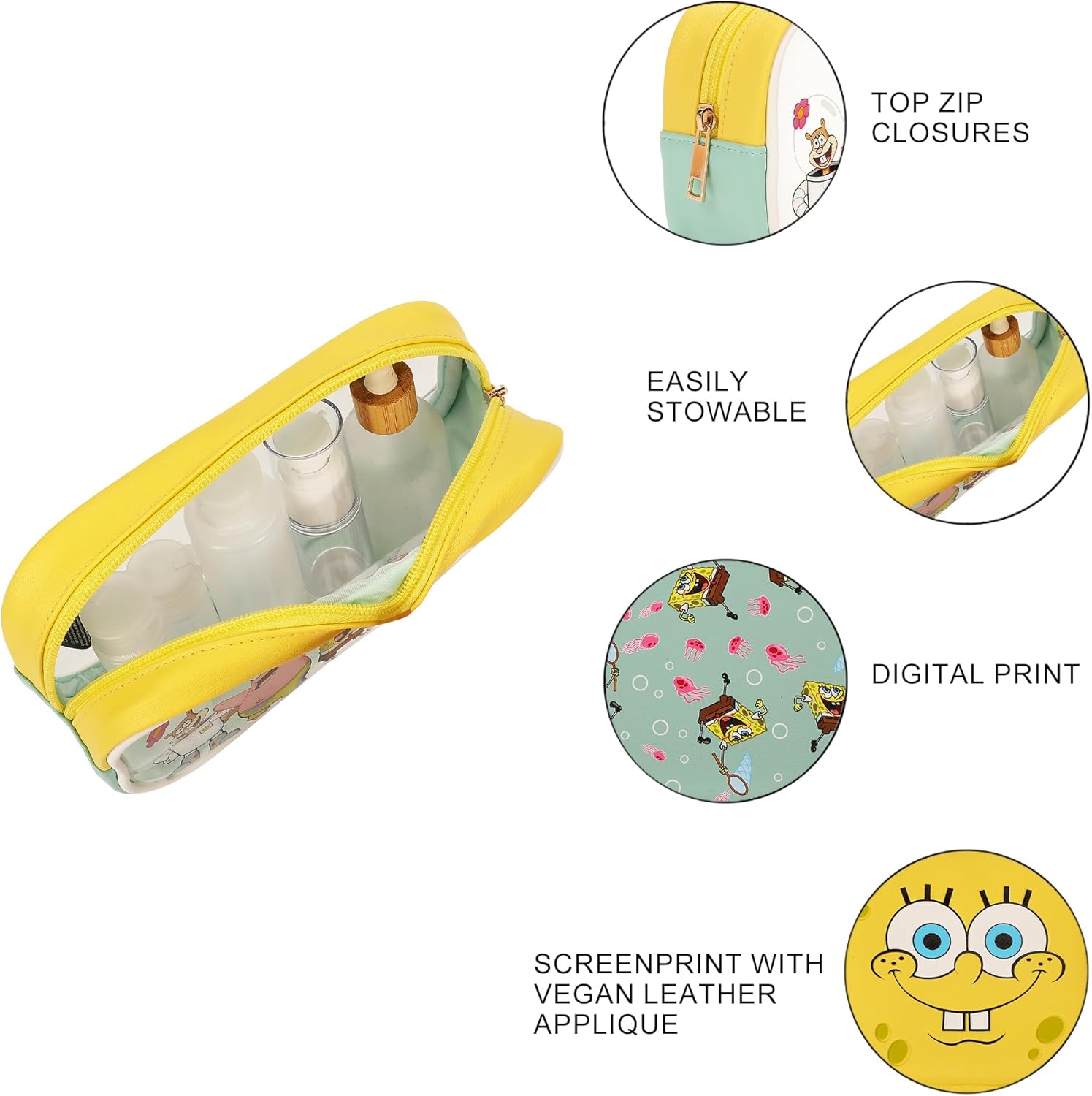 Bioworld Nickelodeon SpongeBob SquarePants 3-Piece Cosmetic Bag Set with Zipper Closure