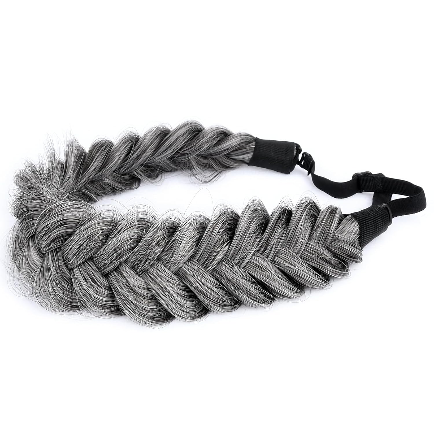 Messy Wide 2 Strands Synthetic Hair Braided Headband Classic Chunky Braided Hair Headbands Elastic Stretch Braid Headbands for Women (Dark Gray) image 4