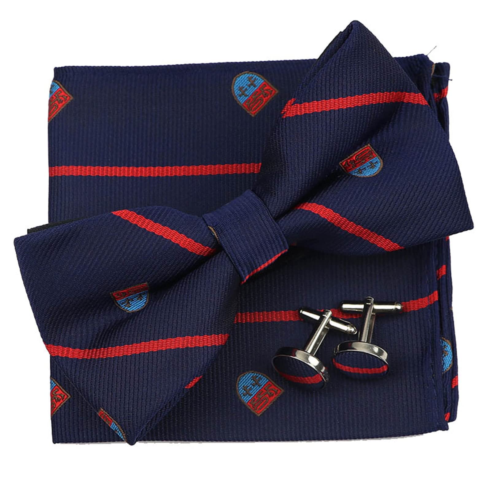 papillon già annodato, 3PC Papillon Uomo Poliestere Fazzoletto Gemelli