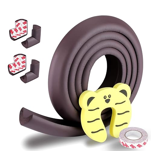 Protectores de bordes y esquinas a prueba de bebés, parachoques de muebles precintado 3M de seguridad, marrón café, resistente (marrón, 6.5 pies + 4