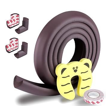 Baby Proofing Edge and Corner Guards, Safety 3M Pre-Taped Furniture Bumper, Coffee Brown, Heavy-Duty Brown, 6.5 Feet + 4 Corner