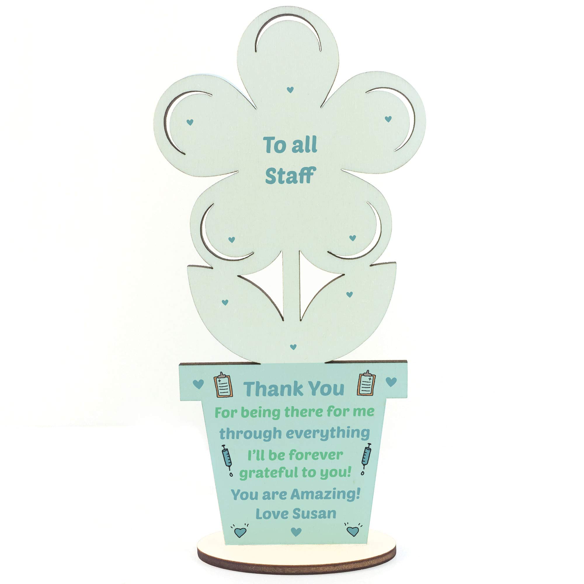 RED OCEAN Gift For Hospital Staff Personalised Wood Flower Thank You Gift Nurses Doctors Keepsake