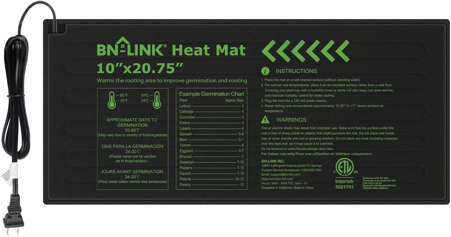 BN-LINK 5-Pack 5 Gallon Grow Bags Heavy Duty 300G Seedling Heat Mat Warm Hydroponic Heating Pad Waterproof 10" x 20.75"
