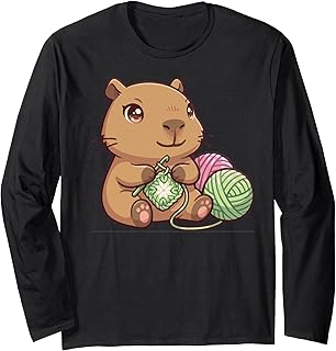 かぎ針編み愛好家 カピバラ コージー 糸 クラフト バイブ 長袖Tシャツ