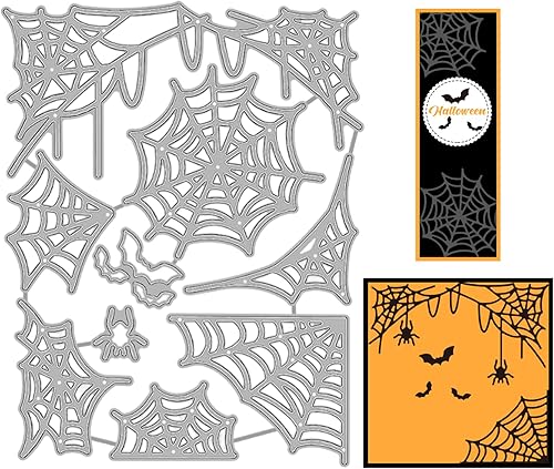 GLOBLELAND Troqueles de corte de telaraña de Halloween para bricolaje Scrapbooking Metal Halloween Murallas de murciélago troquelado plantillas en