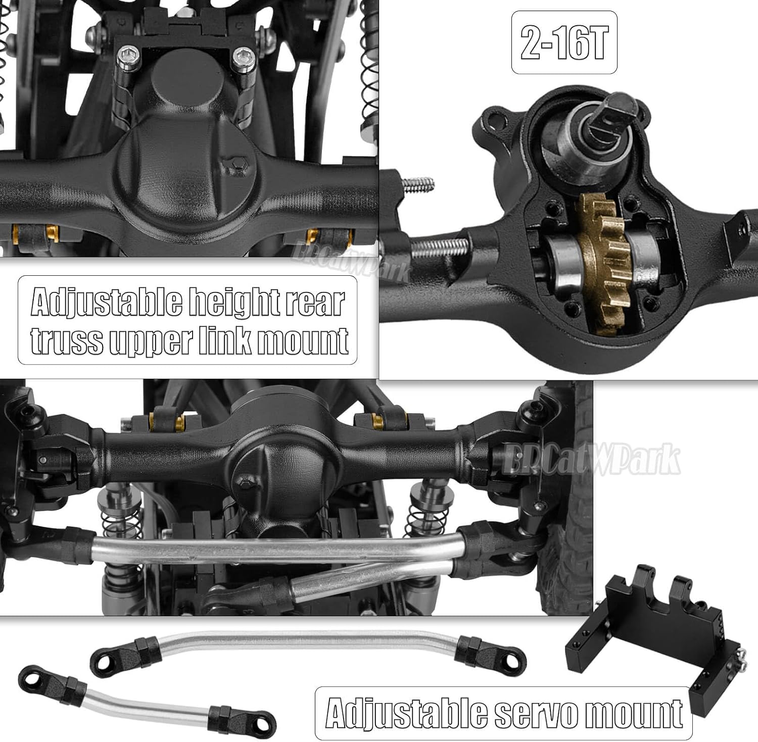 Front Rear Portal Axles (+5mm Wider on Each Side) Upgrades Part for 1/24 SCX24 C10 JLU Gladiator Bronco Deadbolt 1/24 RC Crawler,BRCatWPark Aluminum +5mm Widened Portal Axles,Black