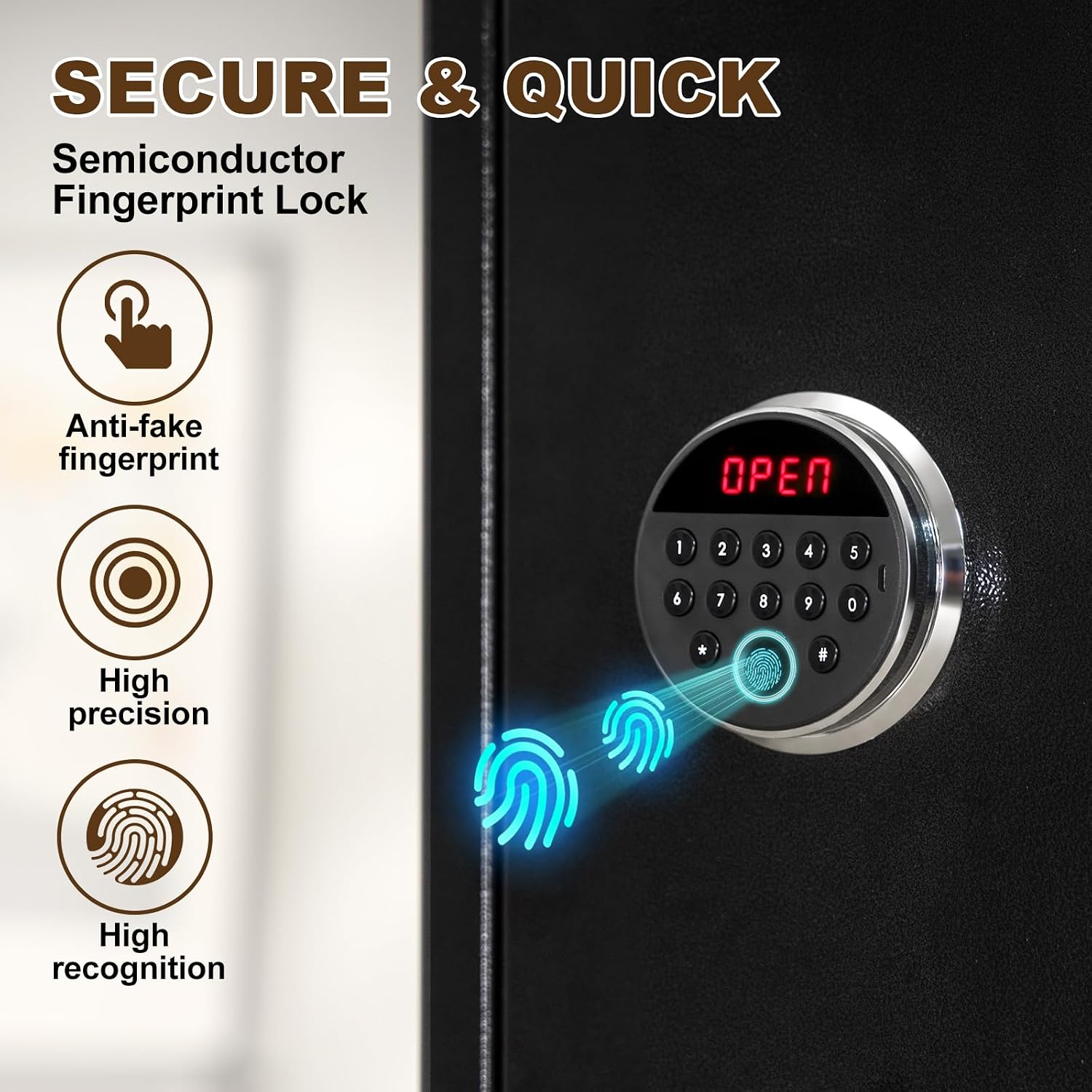 Rifle Safe Biometric Fingerprint Long Gun Safe for Home Rifle and Pistols Thicken 5-7 Gun Cabinet with Lock Keypad Handgun Pouches Ammunition Storage Independent Box Alloy Steel