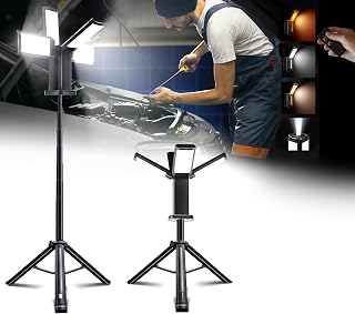 Upgraded Portable Work Light with Remote,4 Head Camping Light with Stand,8000LM Cordless LED Work Lights, Bright Telescopic Camping Lights, 67" Portable Tripod Work Light for Outdoor, Jobsite