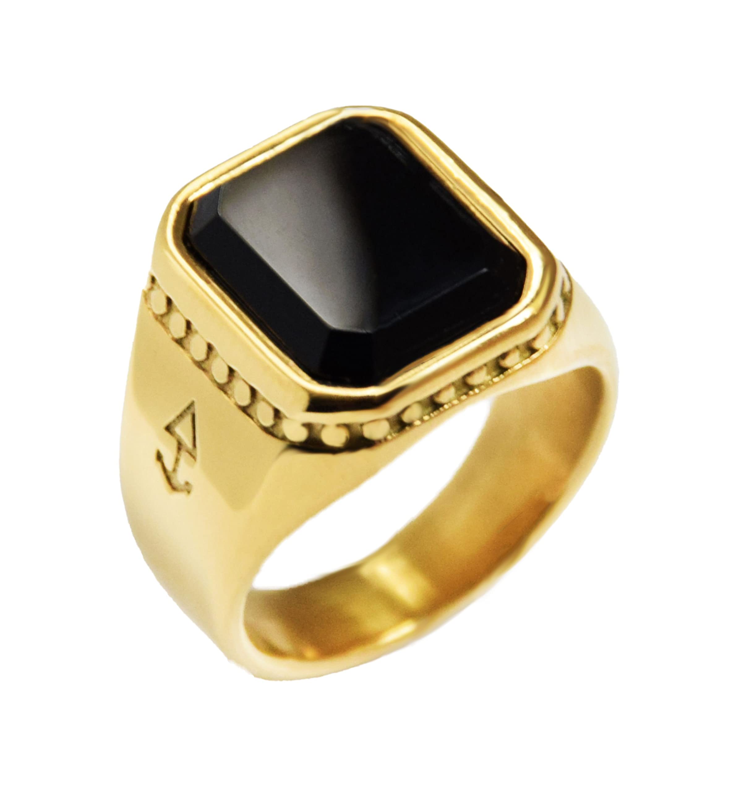 ROCK & STEEL GERMANY Rock and Steel Zeus - Anillo de acero inoxidable para hombre con sello de oro con piedra ónice, plata y anillo