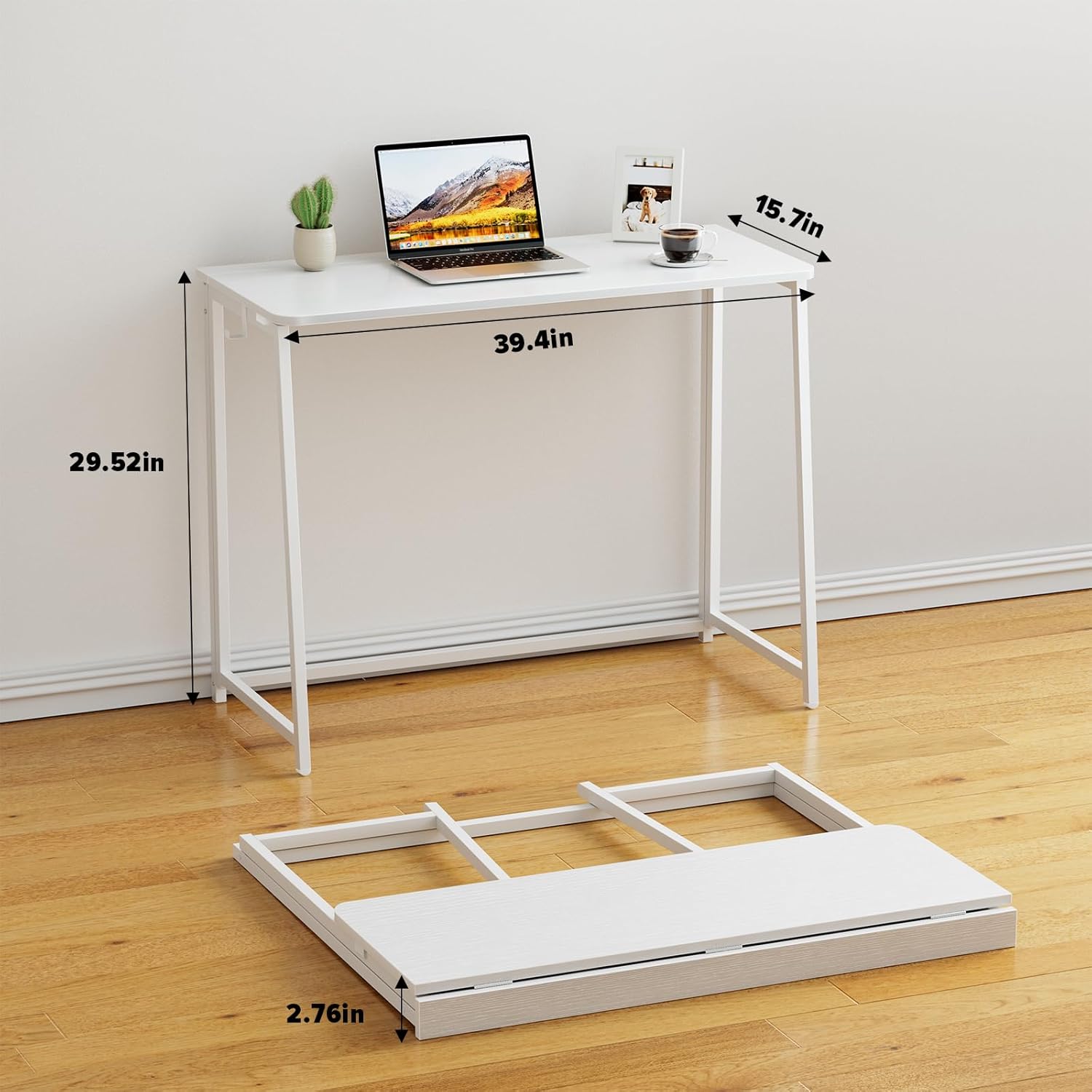 WOHOMO Folding Desk, Small Writing Desk 39.4", Space-Saving Foldable Laptop Table Writing Workstation for Home Office, Easy Assembly, White Large Size:39.4 x 15.7 White