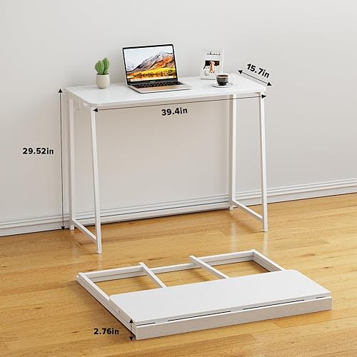 Miniatura 102 de WOHOMO Escritorio plegable de mármol sintético blanco, escritorio pequeño de 31.5 pulgadas para espacios pequeños con patas doradas, escritorio