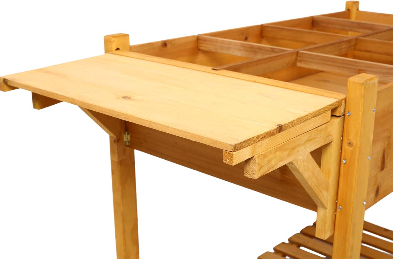 22x49 Inch Raised Garden Bed with Legs Foldable Side Table & Storage Shelf Wooden Elevated Planter Box with 8 Grids Divider & Protective Liner Standing for Vegetables Flowers Herbs (Yellow)