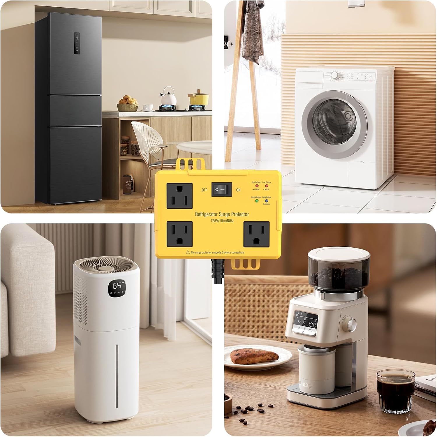 3 Outlets Refrigerator Surge Protector for Home Appliances with Time Delay, 2FT Wall Mount Protector de Voltaje Protects Against Brownout, Spike, Instant Surge All Voltage Abnormalities. ETL Listed. - Image 6