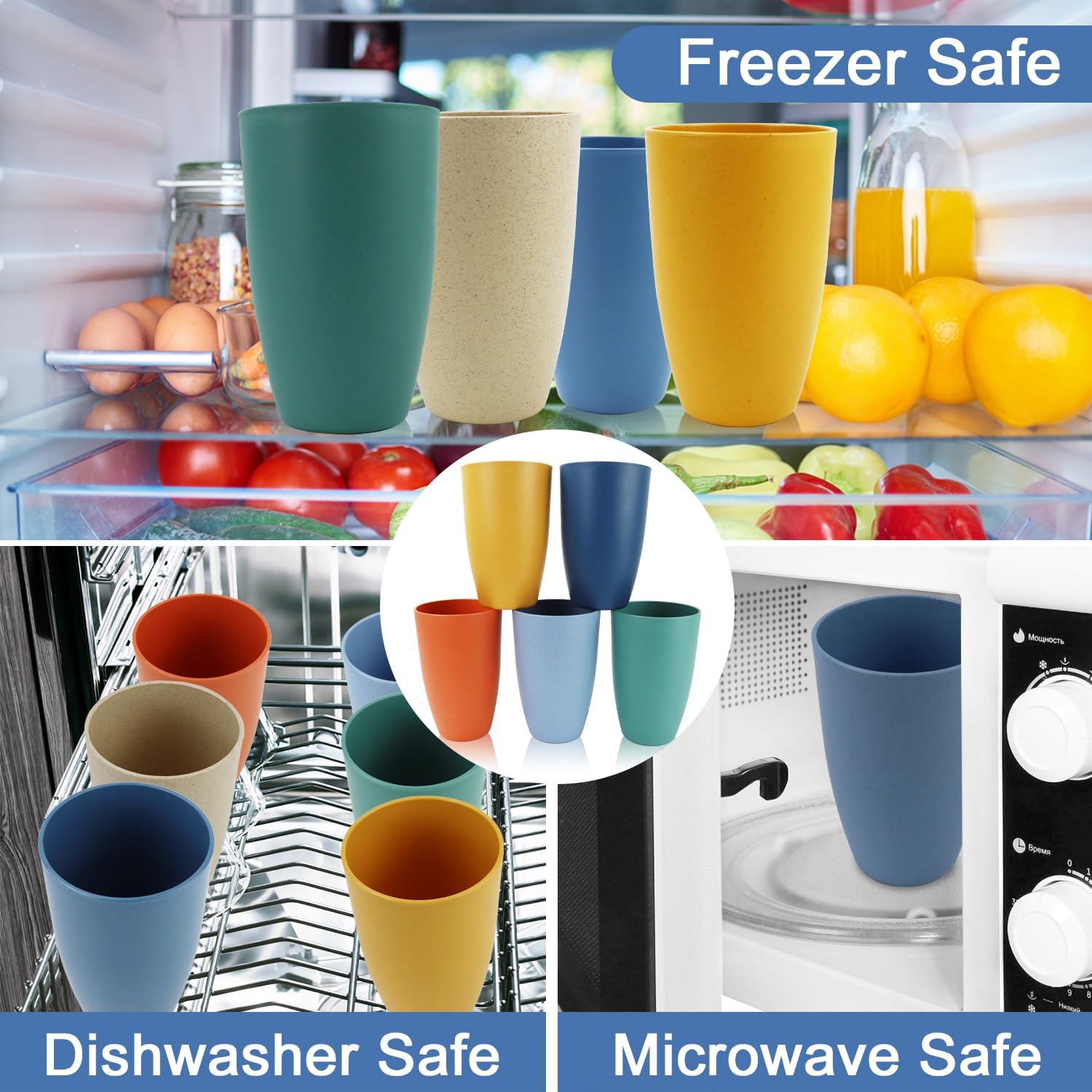 Wheat Straw Cups 20 OZ Large Capacity Set of 6, Unbreakable Drinking Cups Reusable, Alternative to Plastic Cups Reusable, Dishwasher Safe Water Tumblers (Multicolor) - Image 5