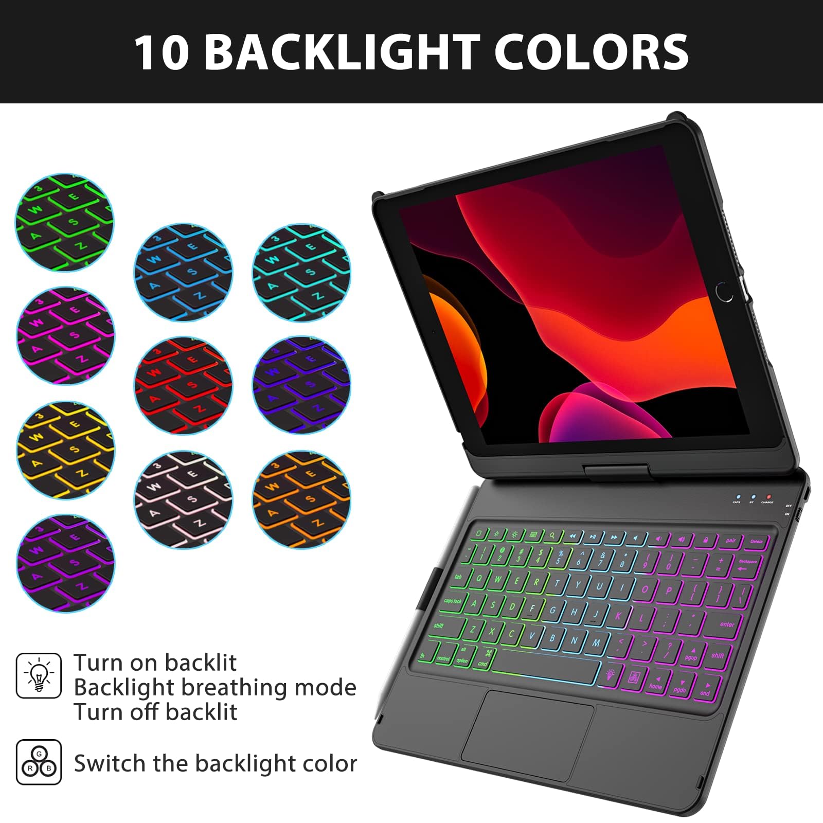 KARFUN Custodia con Tastiera per iPad 9a gen 10.2'' 2021,360° Flip Cover Rigida Sottile e Rigida per iPad 9/8/7a,Tastiera(Italiano) Bluetooth Wireless con 7 Retroilluminazione Auto Sleep Wake