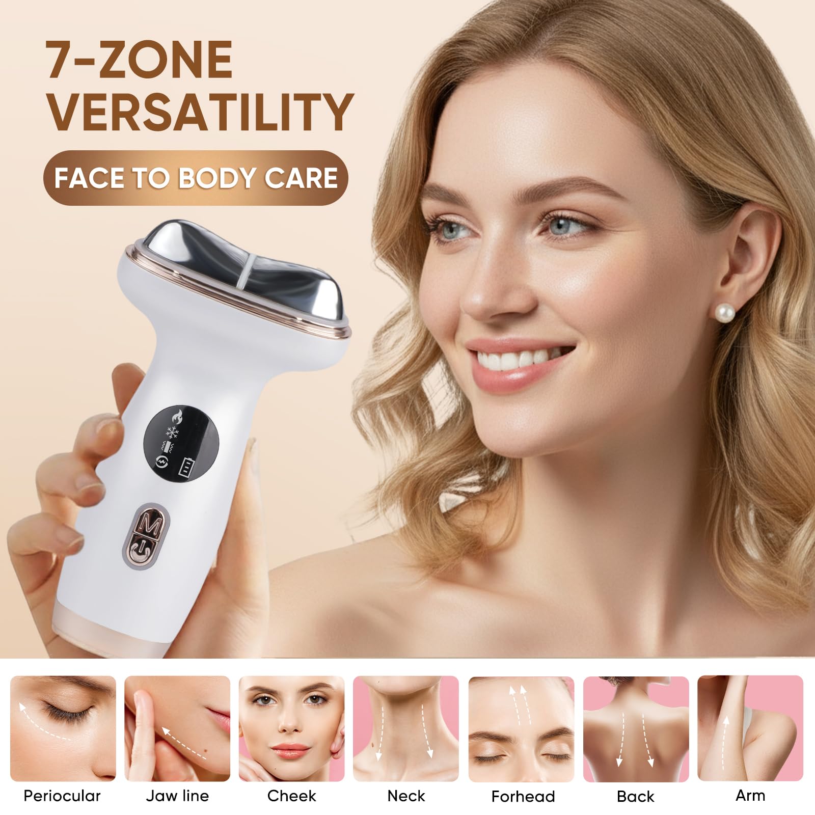 Microcurrent Facial Device with Red Light Therapy - 7-in-1 LED Sculptor & Hot Gua Sha for Face Neck Eye Firming, Depuffing & Double Chin Reduction