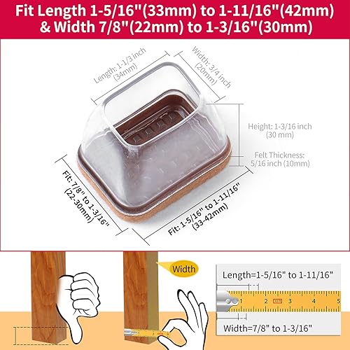 Miniatura 38 de 24 protectores rectangulares de suelo para patas de silla con fieltro, pequeñas tapas de silicona para patas de sillas para suelos de madera dura