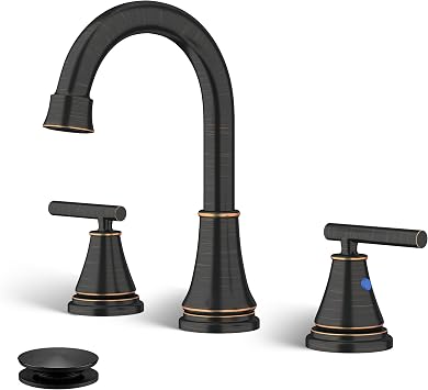 Fransiton Bathroom Sink Faucet 3 Hole, Oil Rubbed Bronze Bathroom Vanity Faucet for Lavatory Sink with Pop-Up Drain, 8 Inch Widespread, 2 Handle Basin