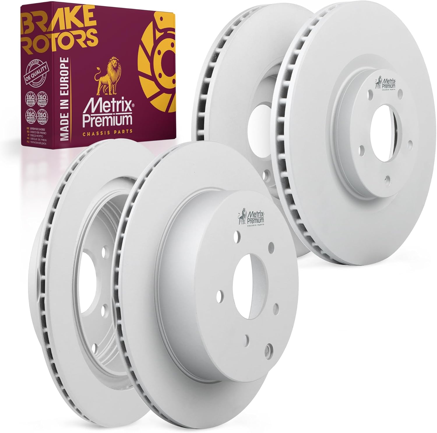 Metrix Premium Chassis Parts - 4 PCS Front/Rear Coated Vented Brake Rotor Kit Fits Infiniti M35h, M37, M56, Q70, Q70L, QX70, Nissan Murano, Replacement 09.B266.11, 09.B265.10, Made in Europe
