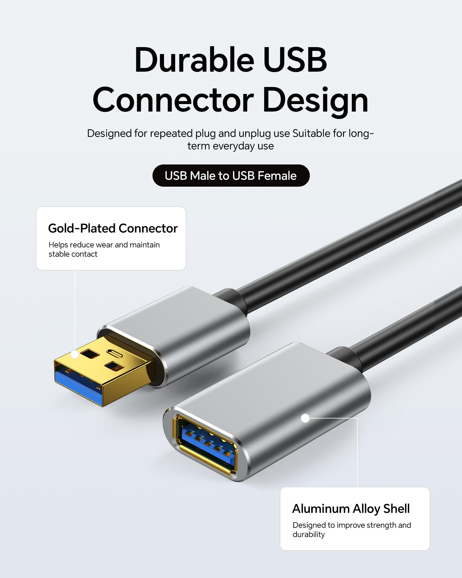1.0 m USB Verlängerungskabel, USB 3.0 A Stecker auf Buchse Extender Kabel, 5Gbps High-Speed Datenübertragung, vergoldet & Anti-Interferenz Kompatibel mit Tastatur/Maus/Drucker/VR/Webcam