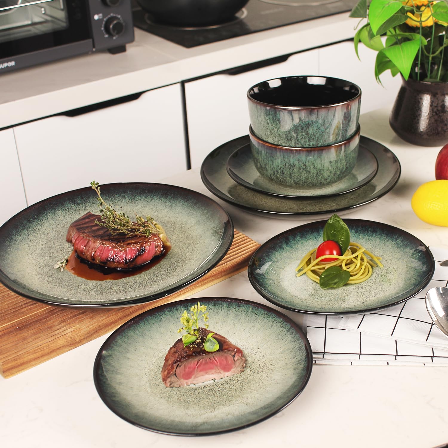 7.9 Inch Porcelain Plates Set, for Appetizer, Dinner Plates, Salad, Dessert, Snacks, Serving Plate Set of 6, Microwave and Dishwasher Safe, apply Home, Restaurant - Image 4