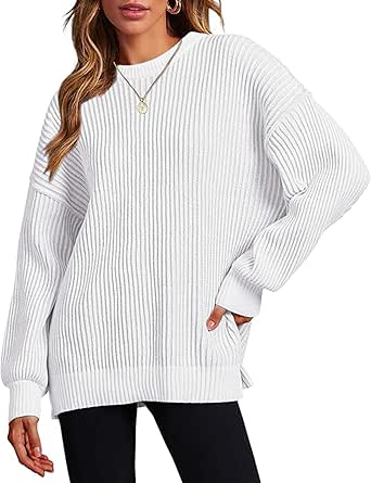 ZEAGOO Pullover Damen Elegant Strickpullover Oversize Rundhals Winterpullover Langarm Strick Pulli Casual Sweatshirt Lose Oberteile S-XXL