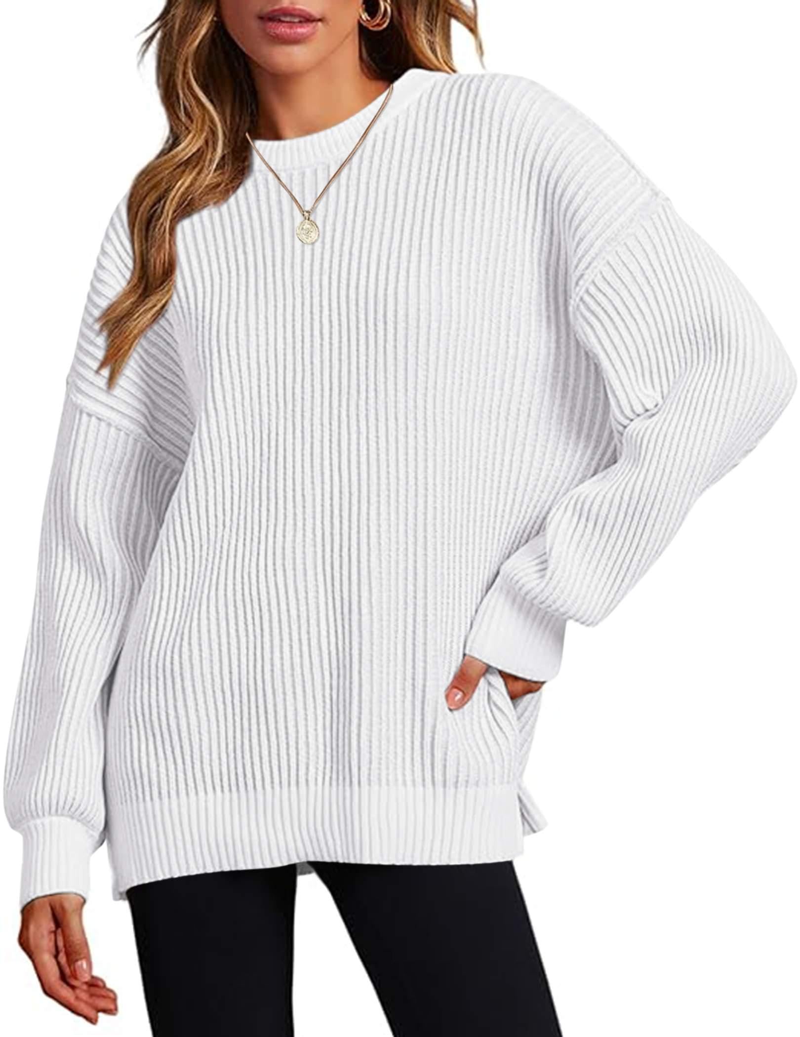 ZEAGOO Pullover Damen Elegant Strickpullover Oversize Rundhals Winterpullover Langarm Strick Pulli Casual Sweatshirt Lose Oberteile S-XXL