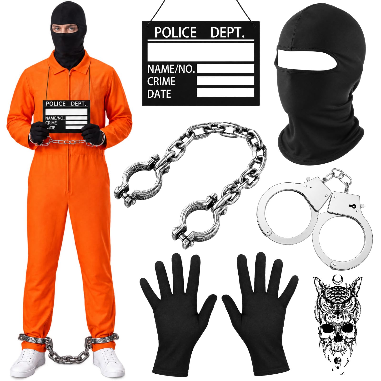 Patelai 8 Pcs Halloween Prisoner Costume Accessories, Jail Costume Props