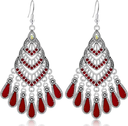 Aretes colgantes ligeros con flecos esmaltados de plata estilo vintage, bohemios, con forma de lágrima, de cristal, para mujer, regalos de joyería