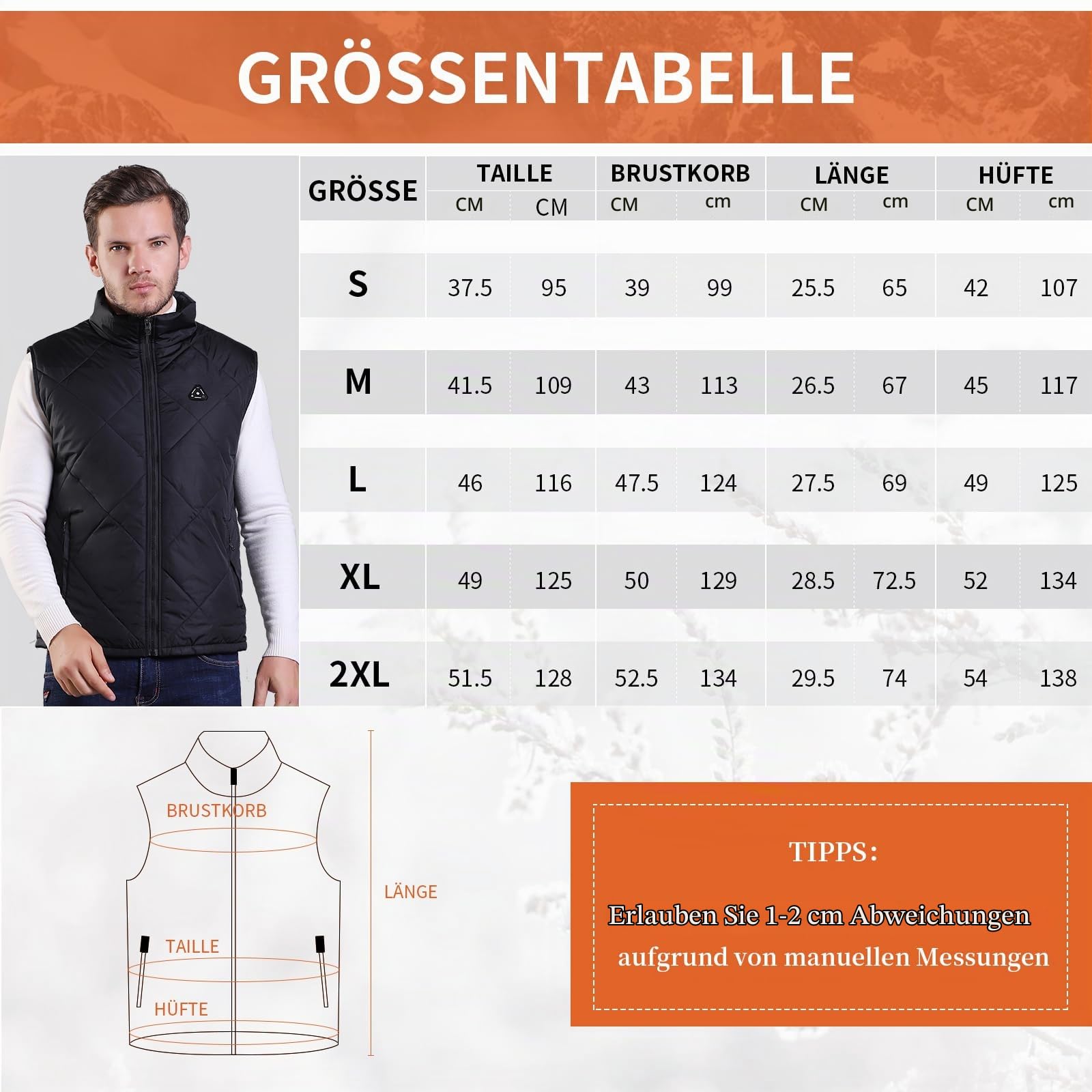 Beheizbare Weste mit Power Bank für Herren Damen Elektrische 7.4V DC Heizweste Herren Damen Leicht Beheizte Weste Outdoor Heizweste mit 8 Heizzone 4-in-1-Taste 3 Temperaturstufen